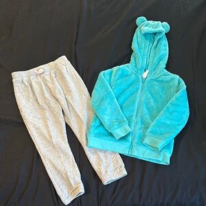 Kids Turquoise Hoodie and Gray Pants Set